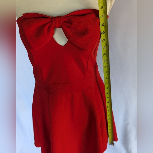 Forever 21 Strapless Red Bow Pinup Style Dress Sz L Bodycon Tube Top Mini - Picture 9 of 11